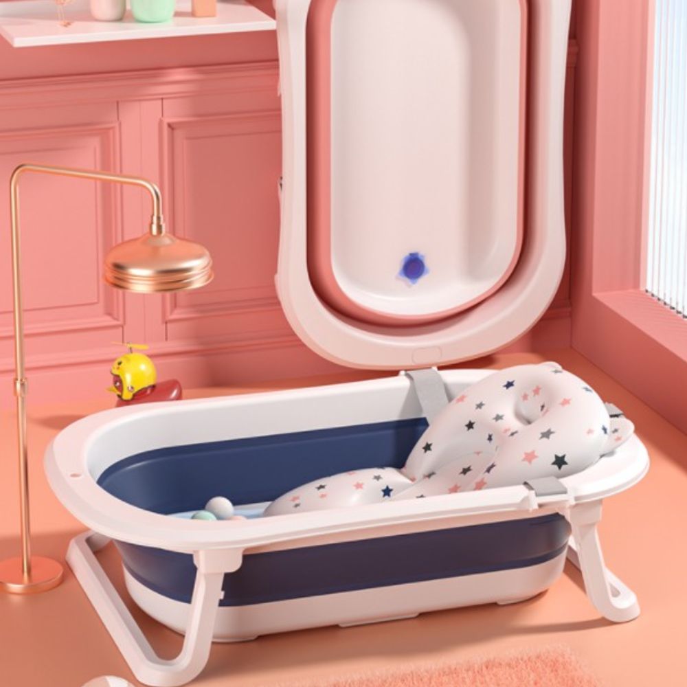 Thau tắm gấp gọn có nhiệt kế đo nước kèm phao tắm bé