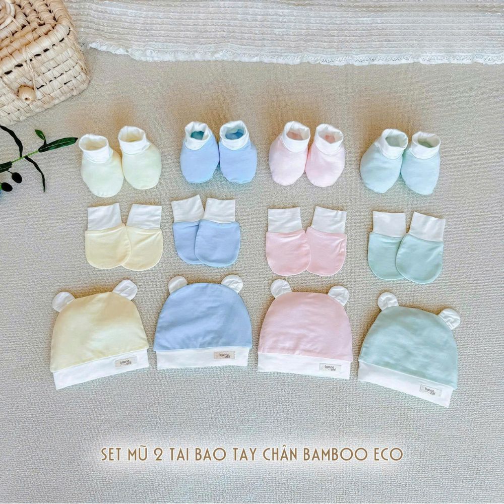 Set BTBC kèm mũ tai gấu Boona nền màu cho bé