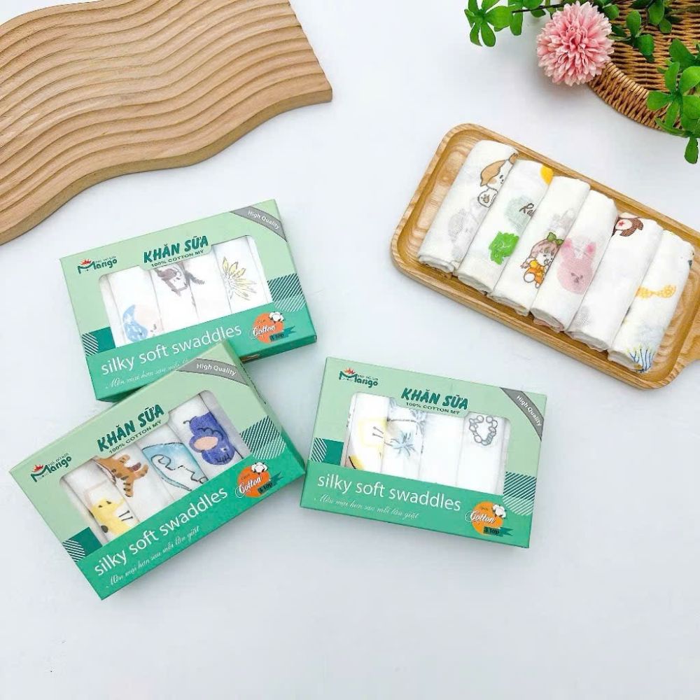 Hộp 6 khăn sữa cotton hữu cơ 2 lớp Marigo cho bé