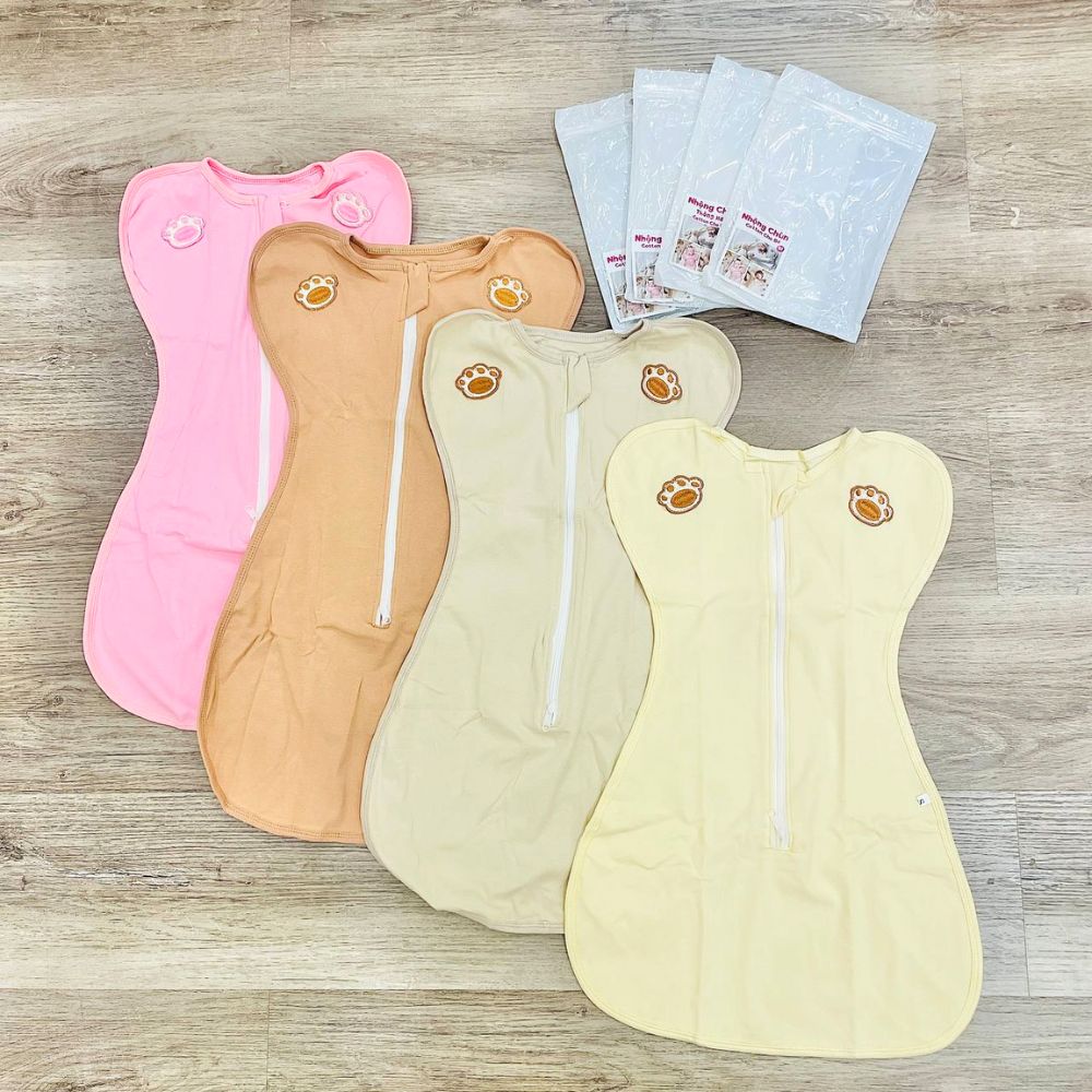 Nhộng chũn Cotton thông hơi bàn tay gấu cho bé