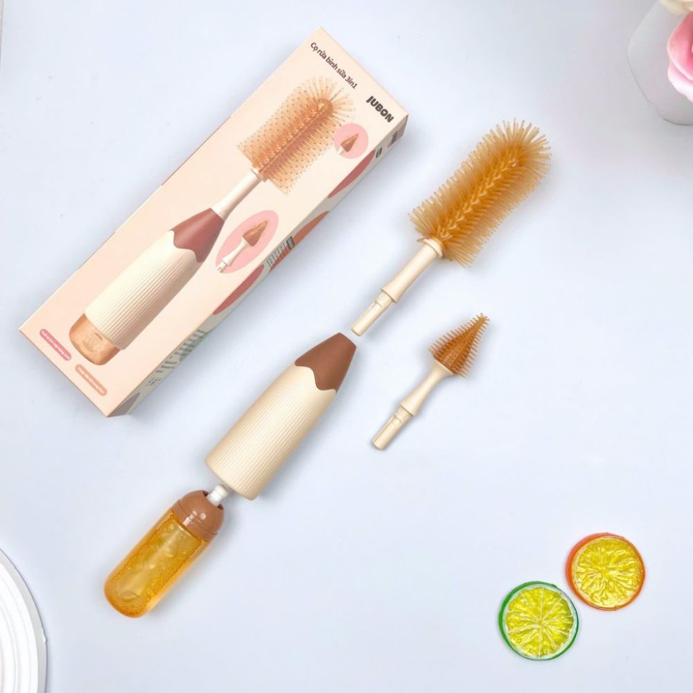 Bộ cọ rửa bình sữa Jubon 3in1 kèm bình đựng nước rửa