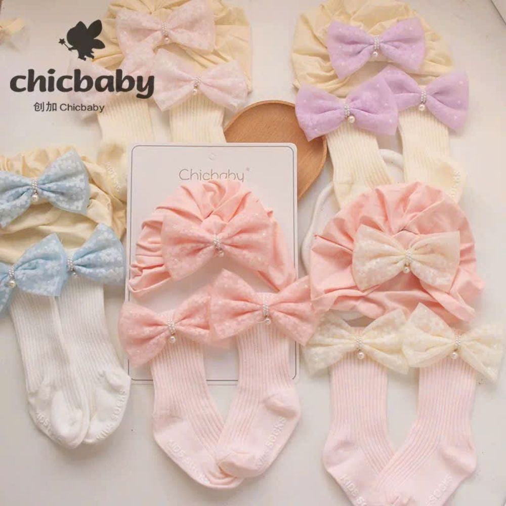 Set nón turban nơ đính ngọc kèm vớ dài Chicbaby