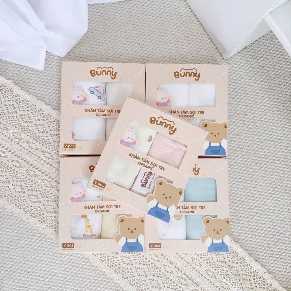 Set hộp 2 khăn tắm sợi tre Bunny 100x100cm