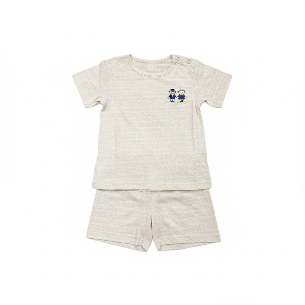 Bộ cộc xuất dư màu be hình 2 gấu cho bé