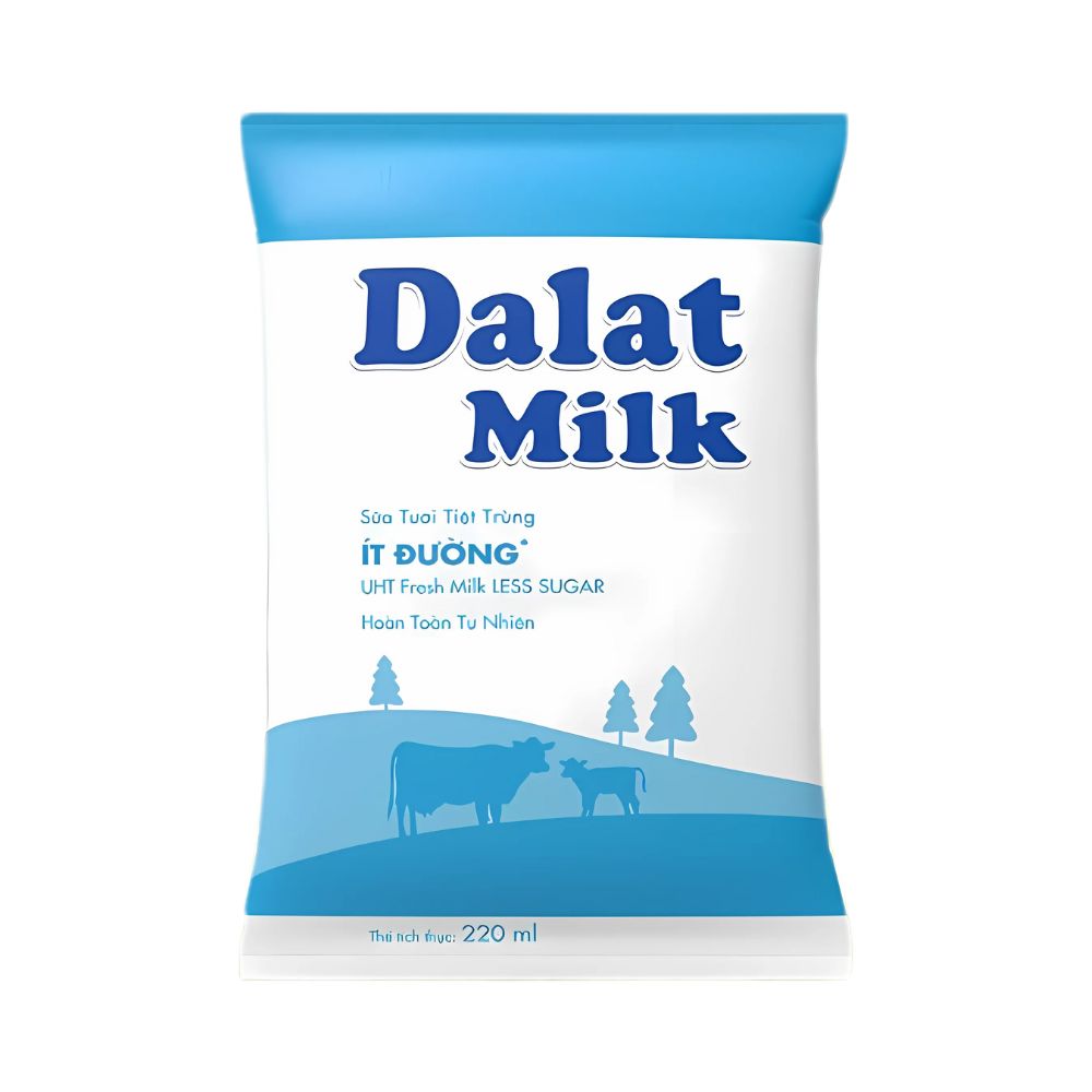Sữa tươi tiệt trùng Dalat Milk ít đường bịch 220ml