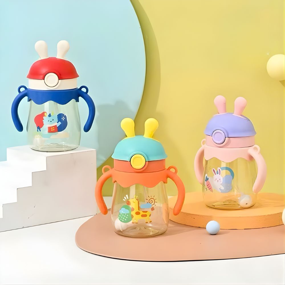 Bình nước tai thỏ hình động vật kèm dây đeo 370ml