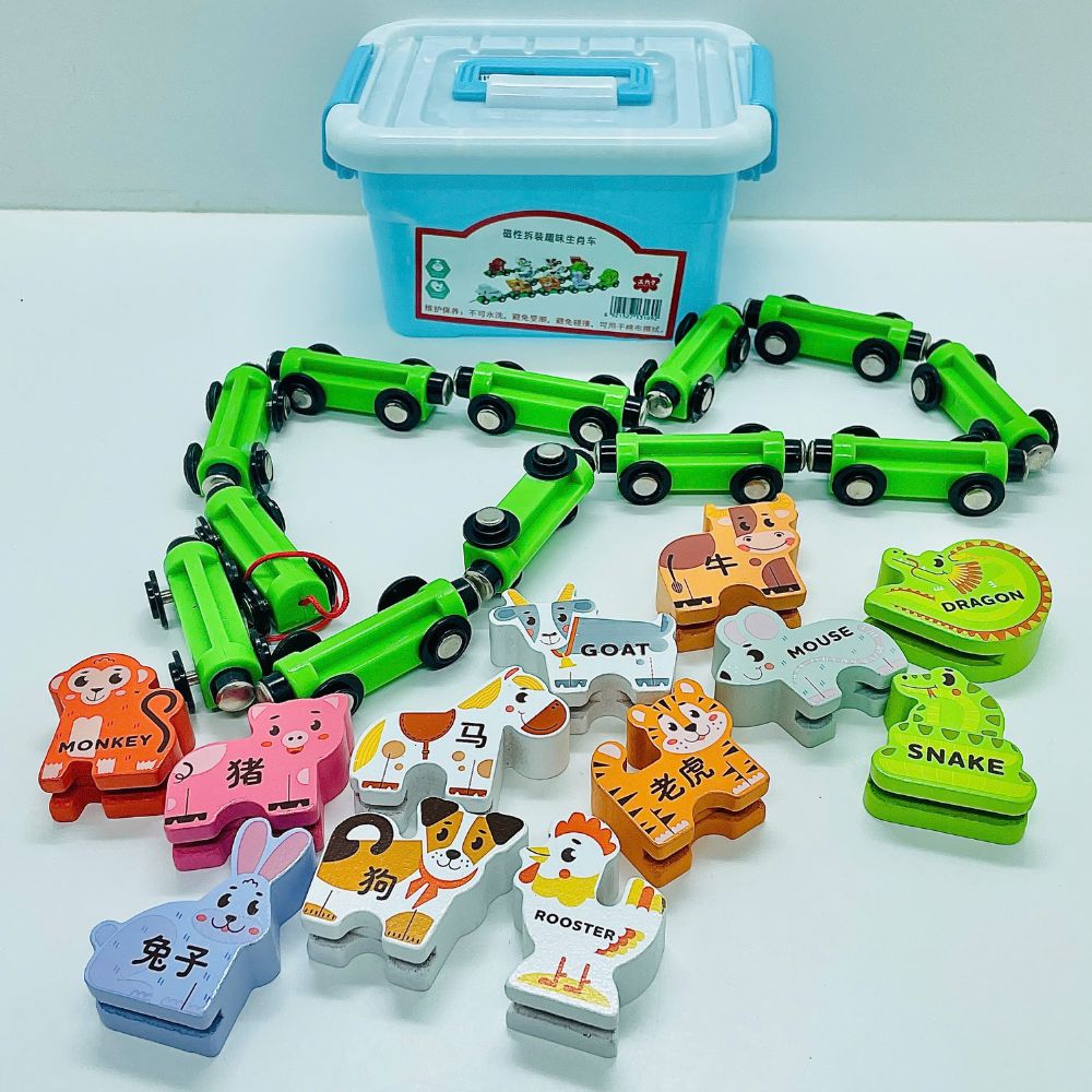 Hộp đồ chơi gỗ - Tàu kéo con vật 12 con giáp cho bé