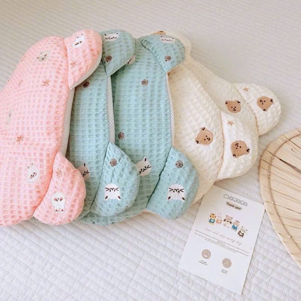 Gối tai gấu waffle sợi tre Monona Hàn Quốc cho bé