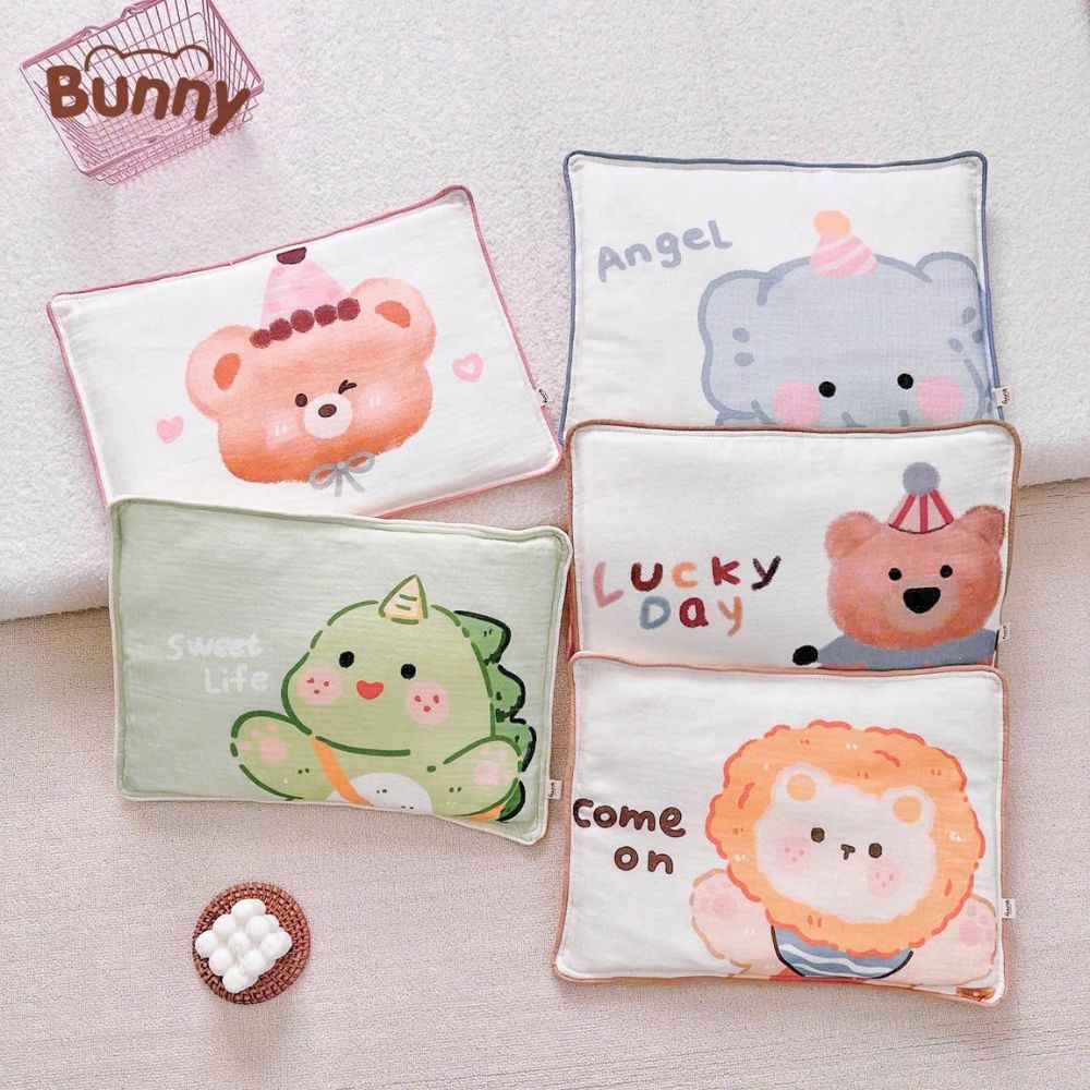 Gối xô mỏng muslin Bunny hạt đậu họa tiết hoạt hình