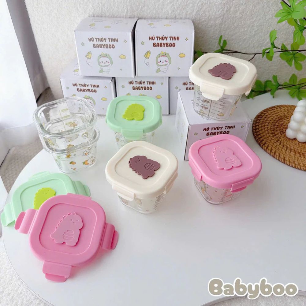 Hủ thủy tinh nắp cài Babyboo chia vạch 210ml
