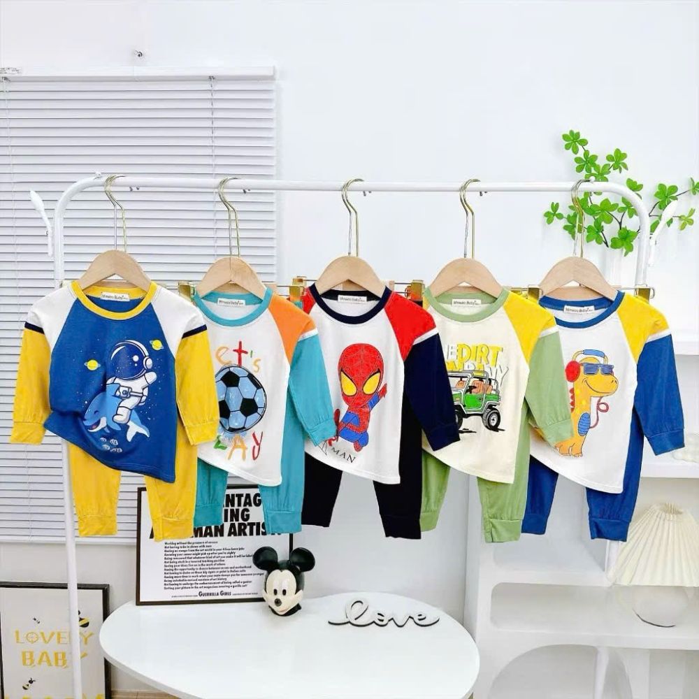 Bộ dài tay phối raplan 2 màu Minky Mom cho bé trai