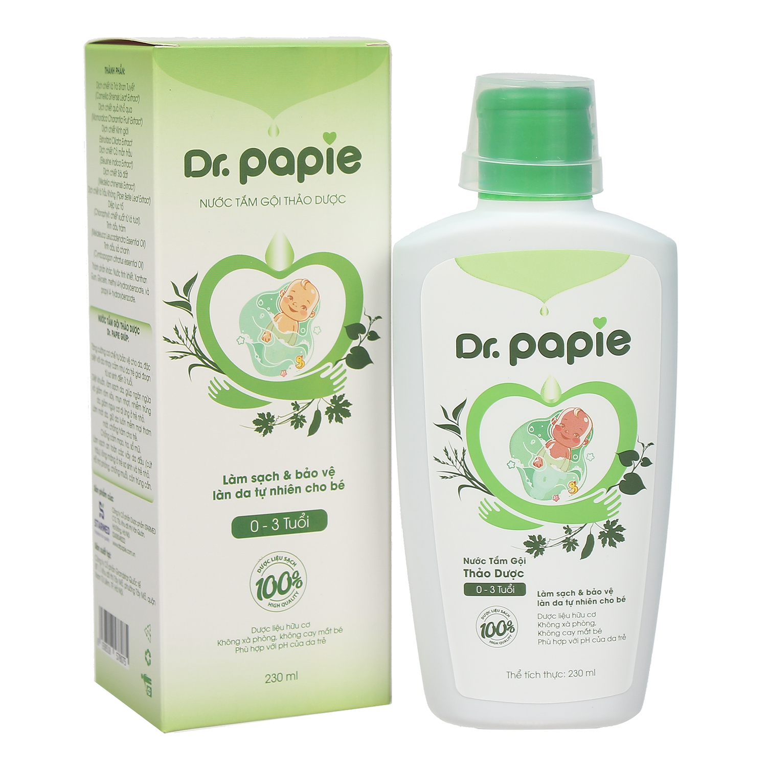 Nước tắm thảo dược Dr.Papie cho bé 0M+ (230ml)