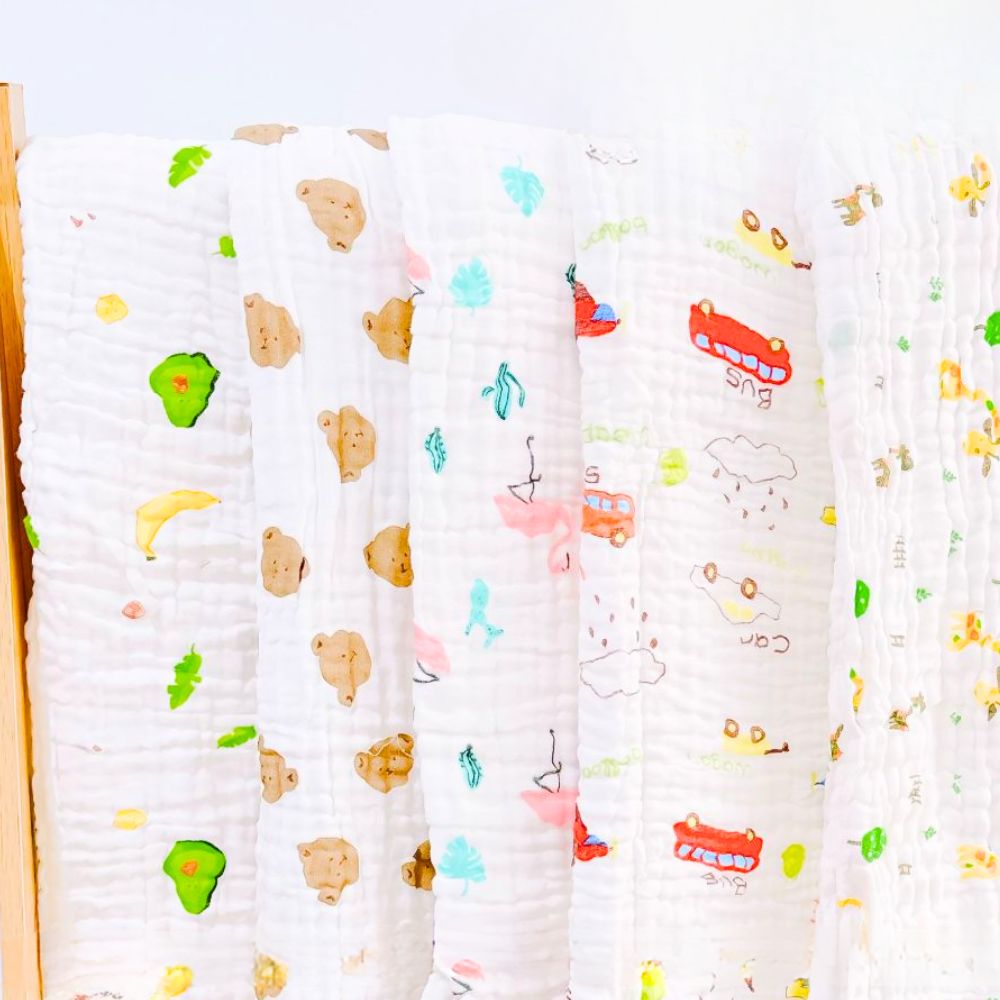 Khăn tắm xô nhăn 6 lớp Manny in họa tiết