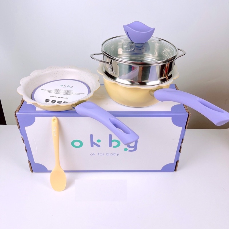 Bộ nồi chảo đá hình hoa Okby kèm xửng hấp