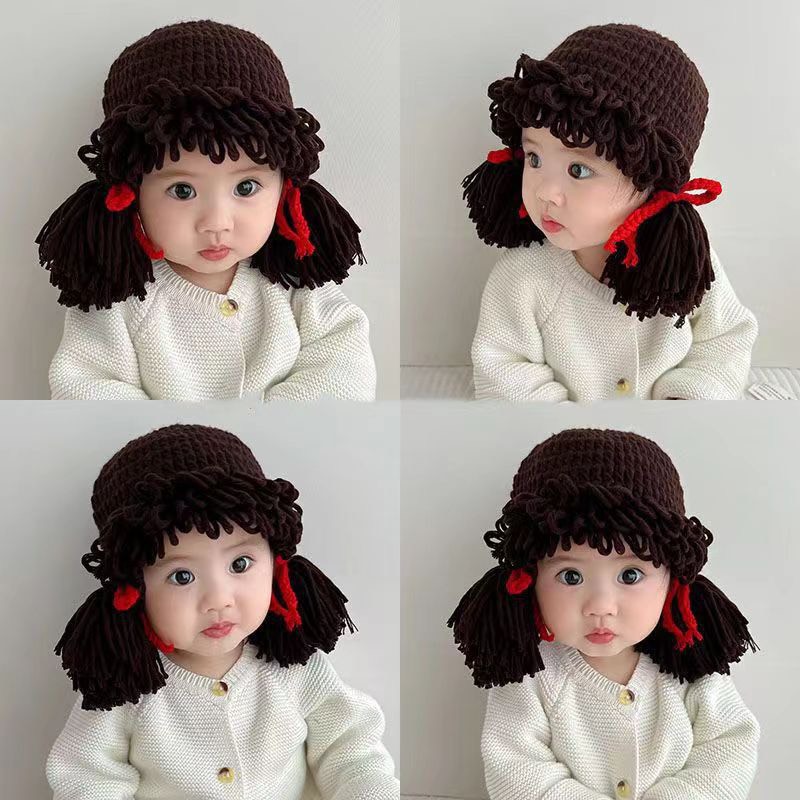 Nón len tóc cột 2 sừng tóc giả xinh xắn cho bé yêu