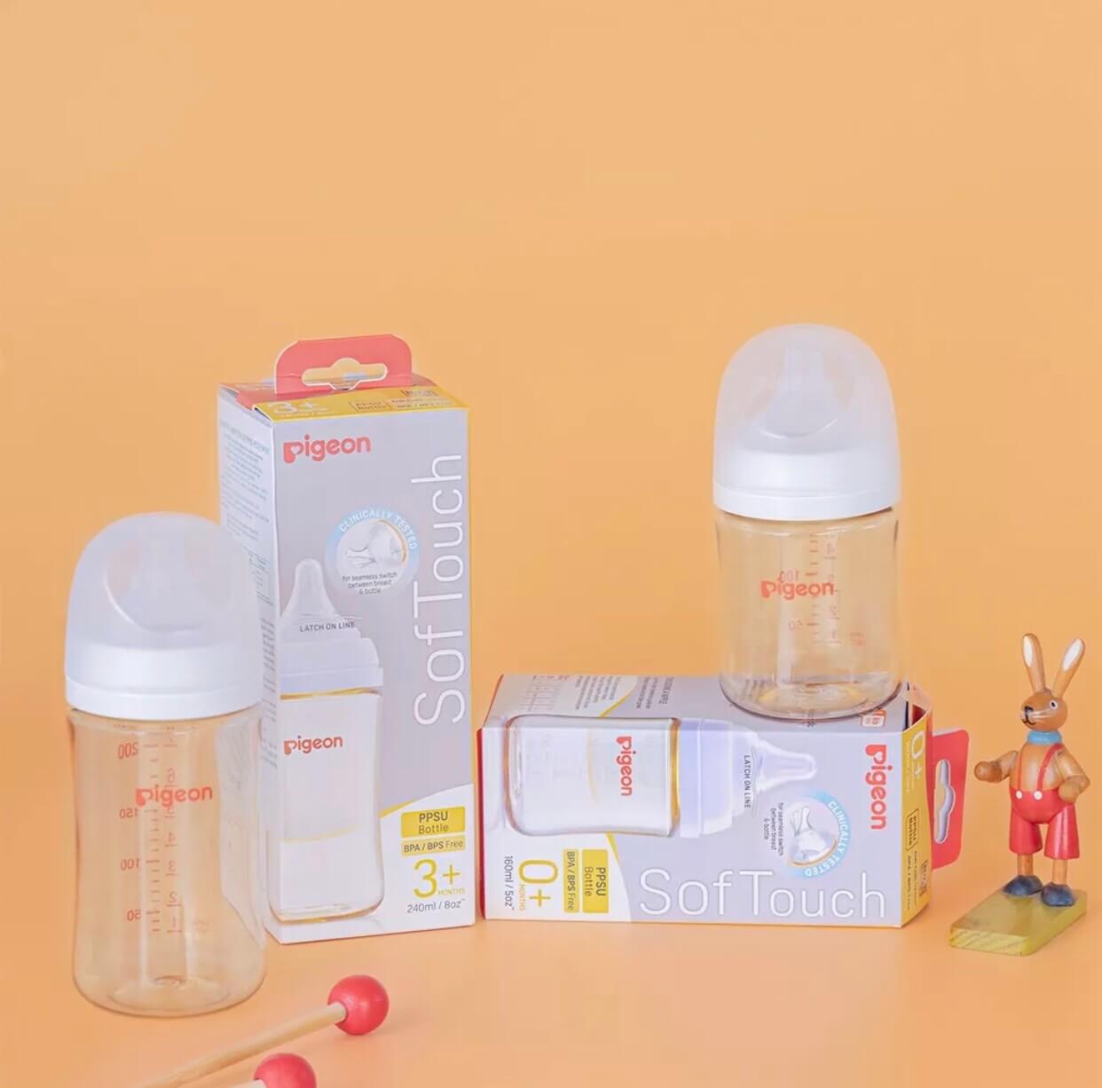 Bình sữa Pigeon Softouch PPSU Plus cổ trắng thế hệ 3