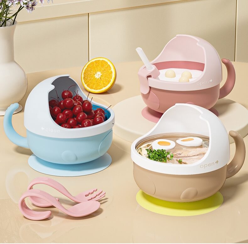 Bát ăn dặm kèm thìa và ống hút cho bé