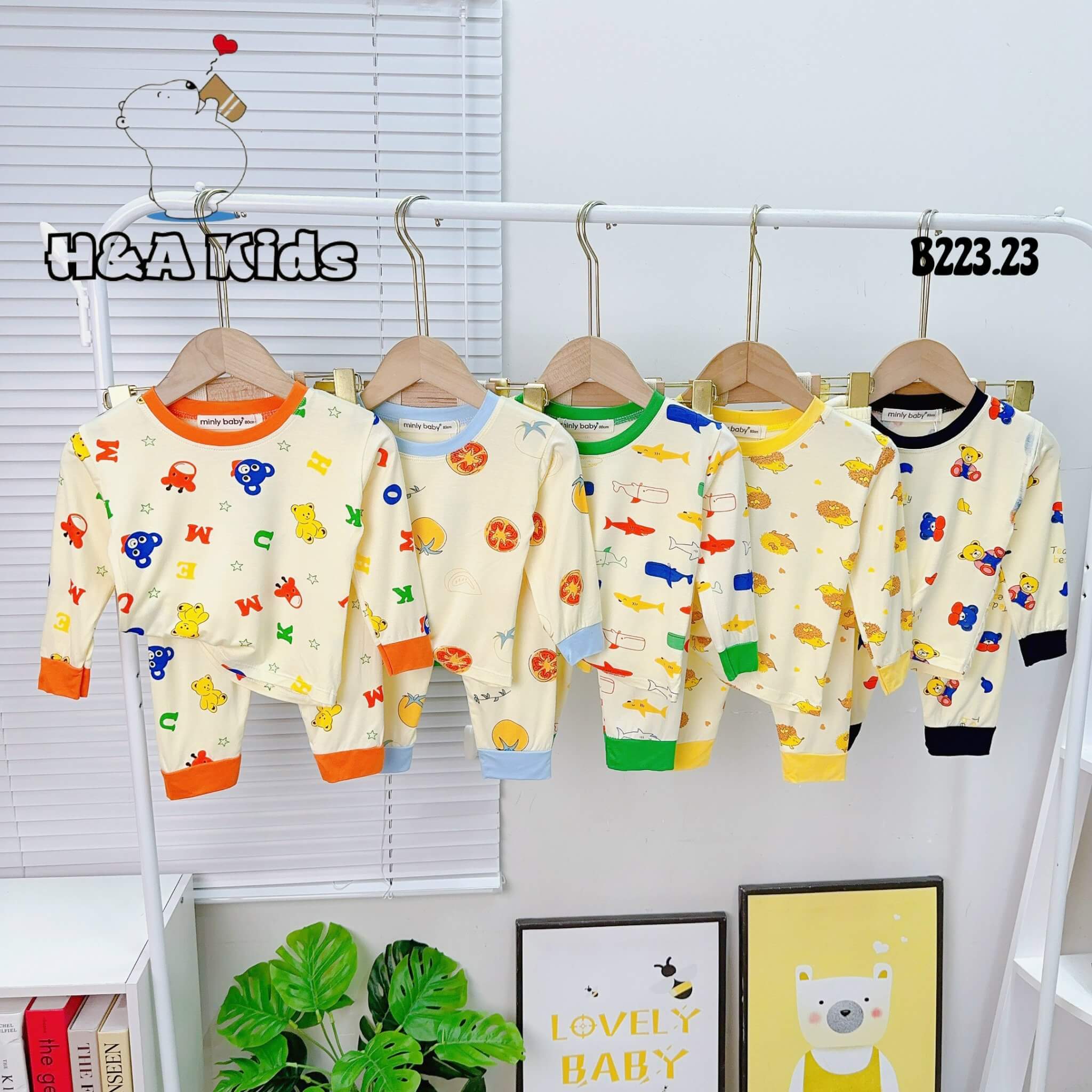 Bộ dài tay Minky Mom in họa tiết toàn thân