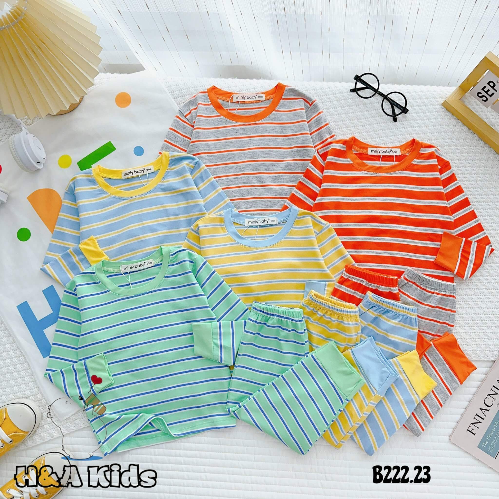 Bộ thun lạnh Minly Baby phối viền kẻ sọc cho bé