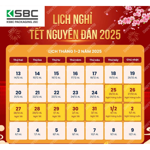 THÔNG BÁO LỊCH NGHỈ TẾT NGUYÊN ĐÁN 2025 CỦA KSBC