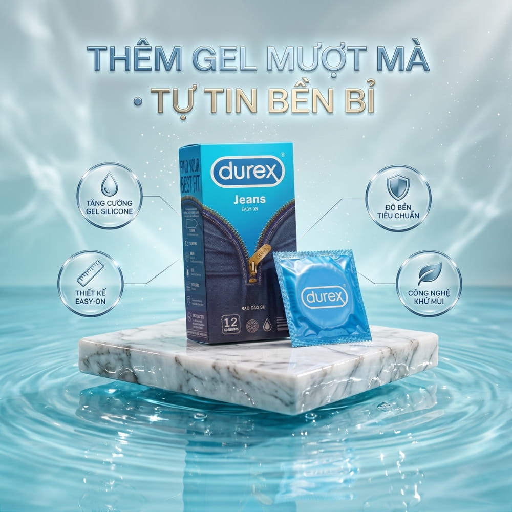 Thông số kích thước và lượng gel bôi trơn của bao cao su Durex Jeans