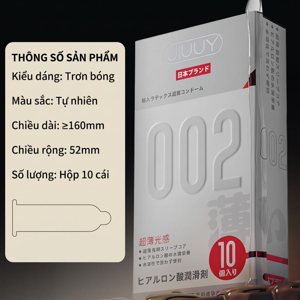 Thông số kích thước size 52mm và độ mỏng 0.02mm của bao cao su JIUUY 002