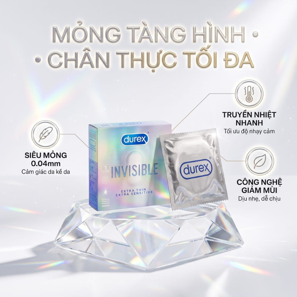 Thông số kích thước và độ mỏng của bao cao su Durex Invisible 3 chiếc