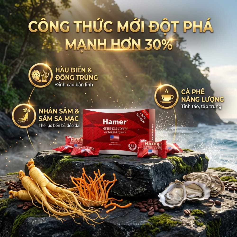 Bảng thành phần Đông trùng hạ thảo và Hàu biển của kẹo Hamer USA
