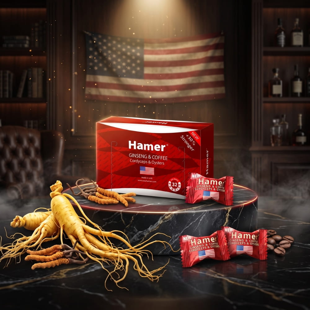Kẹo sâm sinh lý Hamer USA hộp 32 viên chính hãng cờ Mỹ