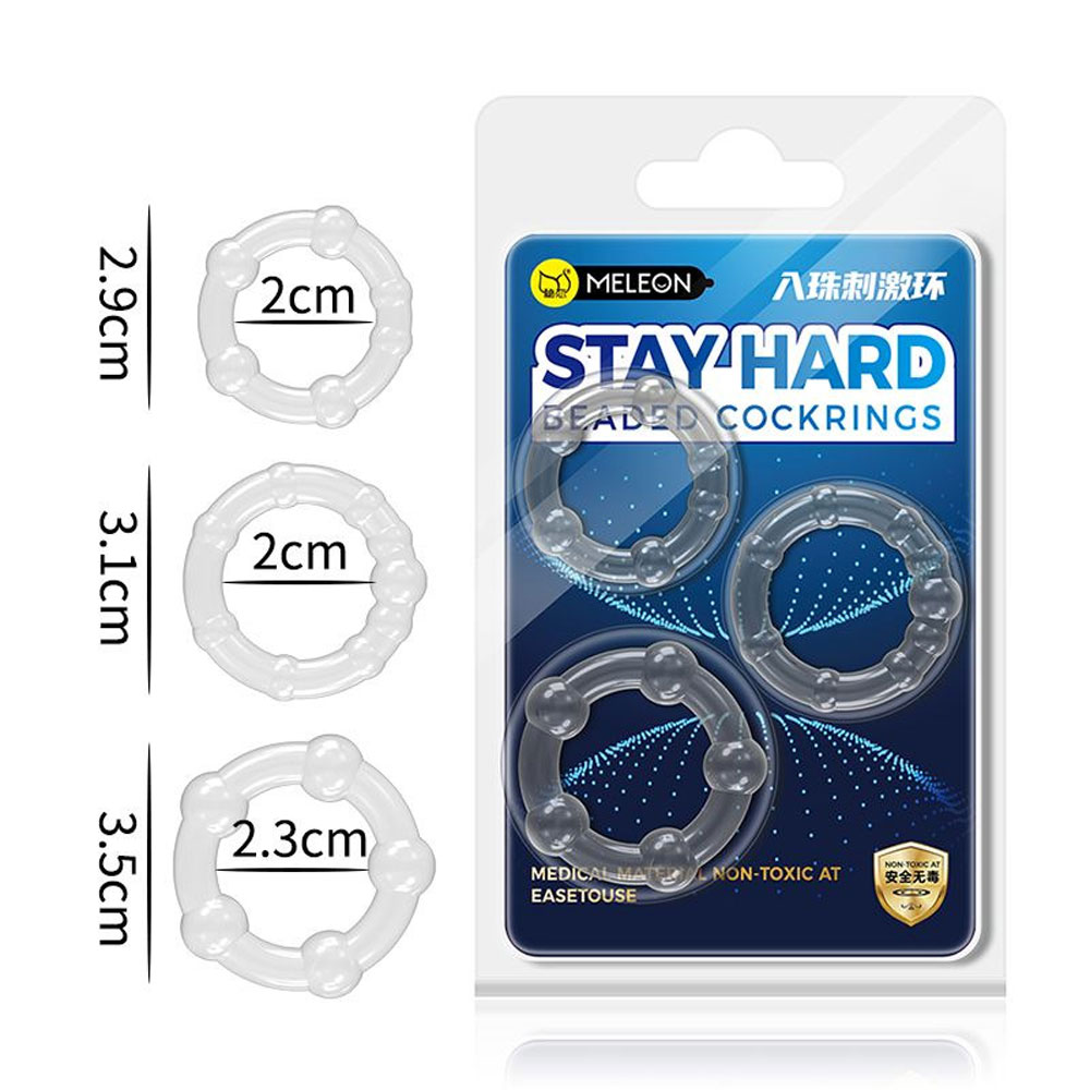 Chi tiết kích thước bộ 3 vòng đeo dương vật có bi Meleon Stay Hard