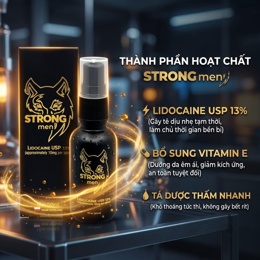 Thành phần Lidocaine 13% của xịt chống xuất tinh sớm Strong Men 30ml