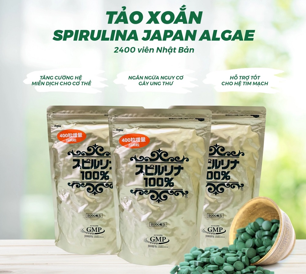 Tảo Xoắn Spirulina Alage 100 Nhật Bản Gói 2400 Viên