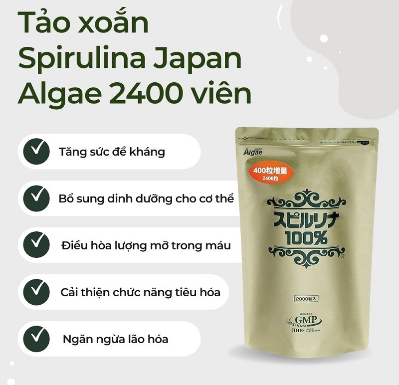 Tảo Xoắn Spirulina Alage 100 Nhật Bản Gói 2400 Viên