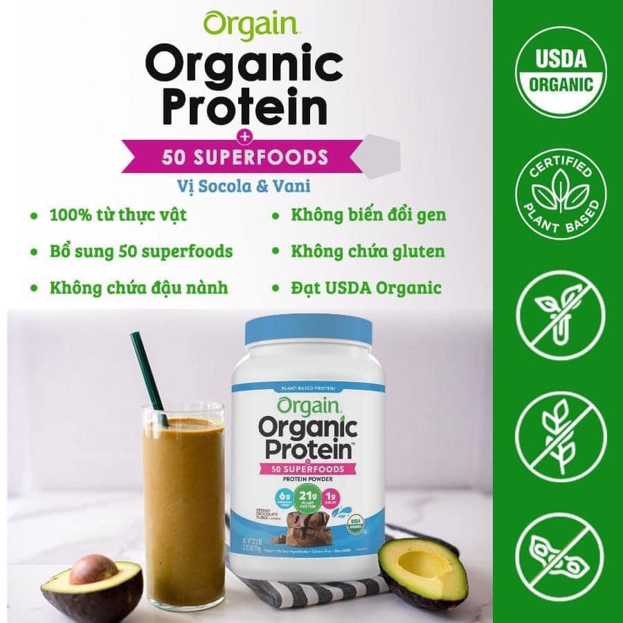 Đạm thực vật và Superfoods hữu cơ vị socola Orgain 918gr