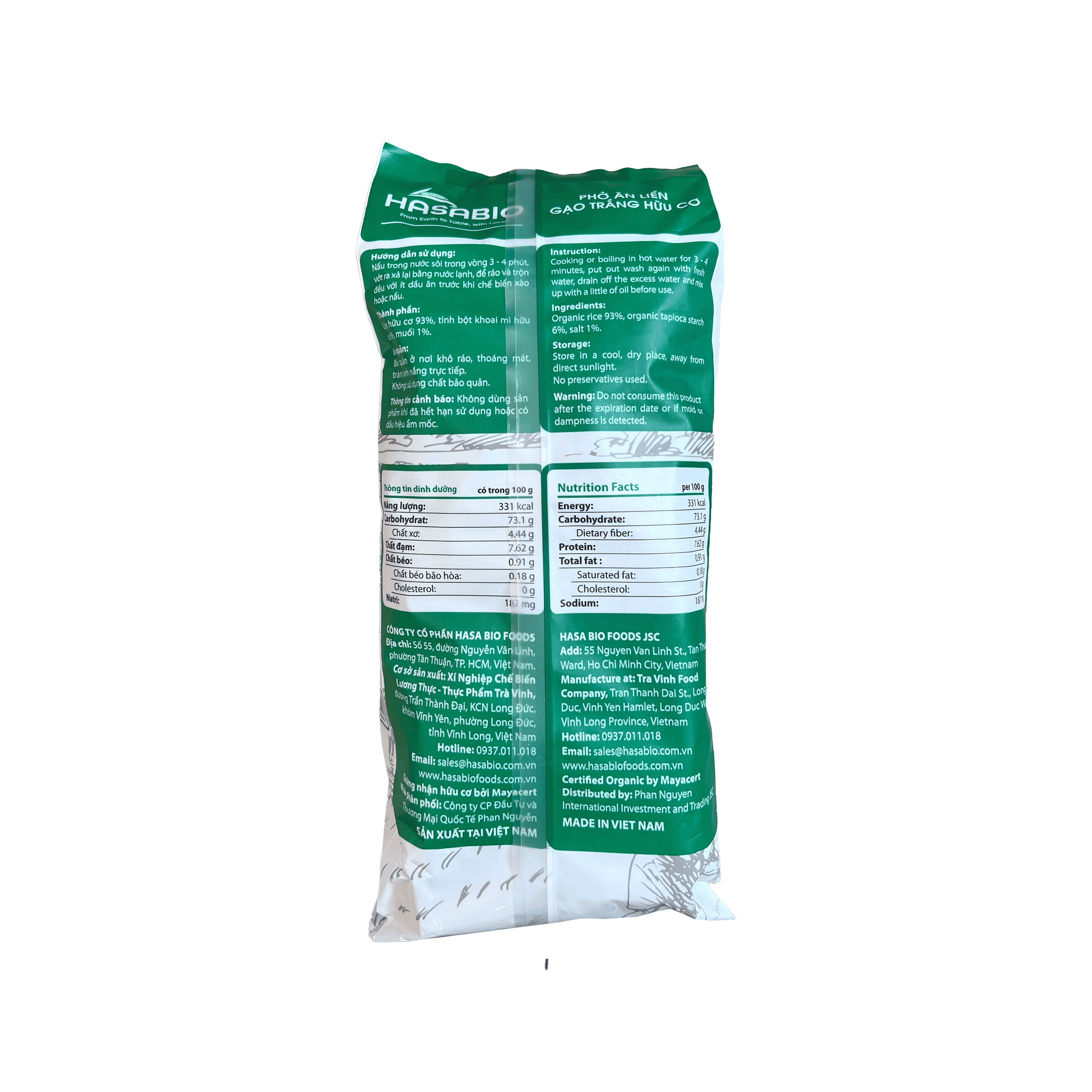 Phở ăn liền gạo trắng hữu cơ HASABIO 400g