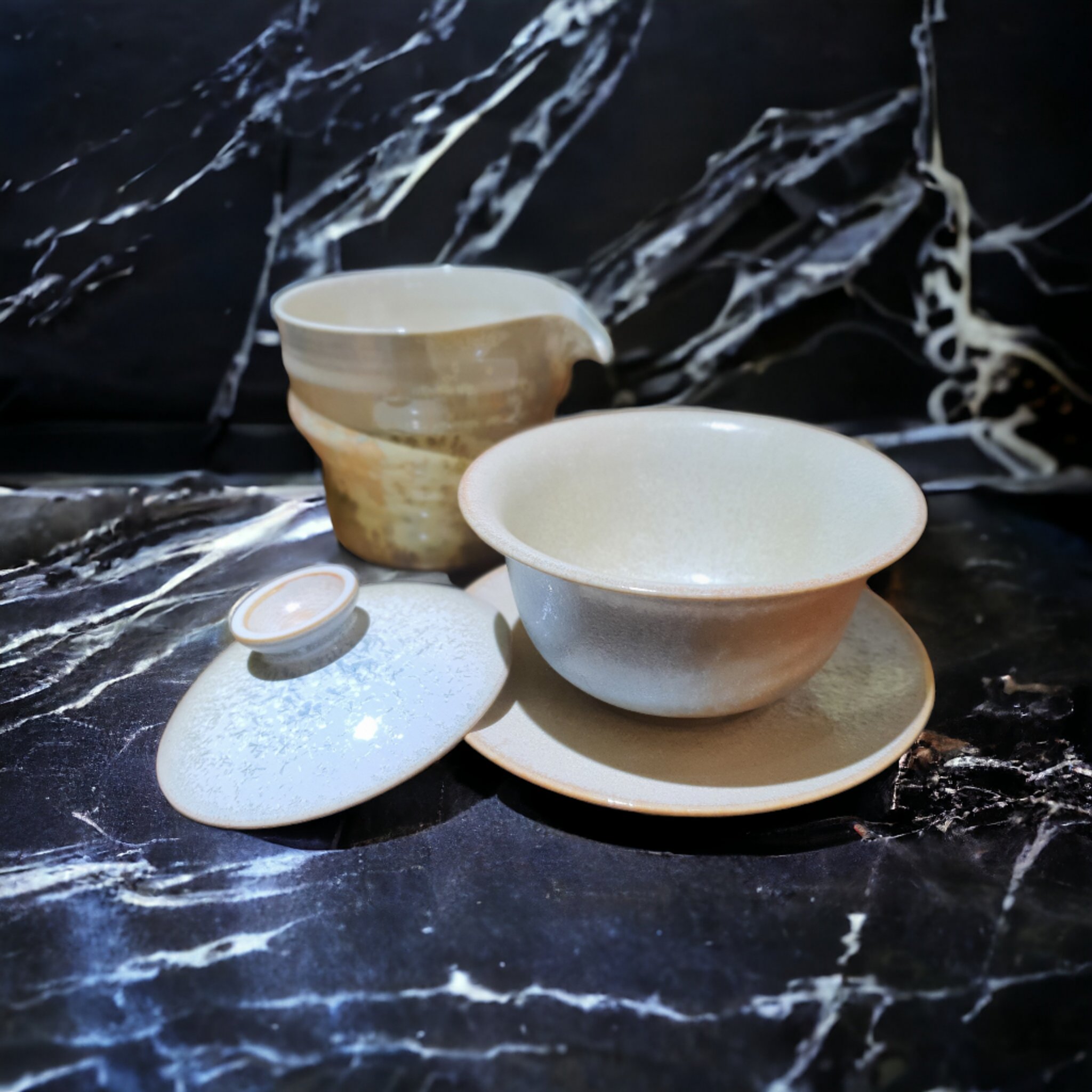Bộ Tống & chén Khải - sứ Cảnh Đức nung củi