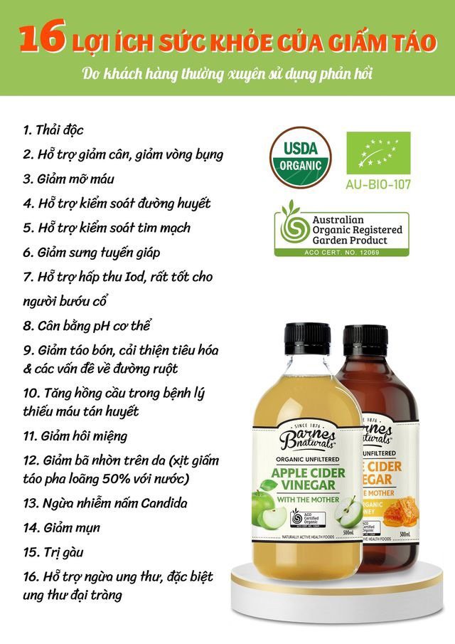 Giấm táo hữu cơ có giấm cái Barnes Natural 500ml