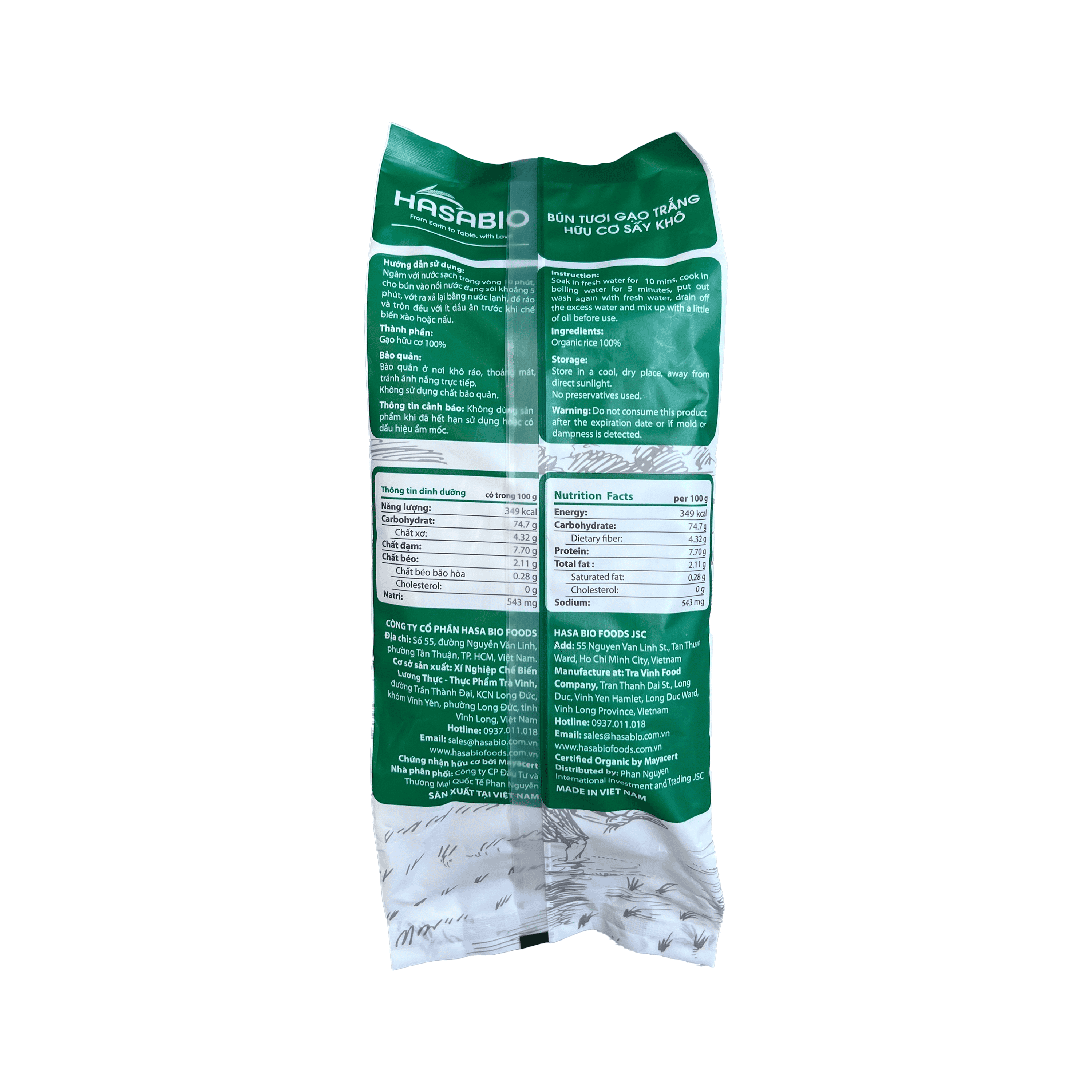 Bún tươi gạo trắng hữu cơ sấy khô HASABIO 250g