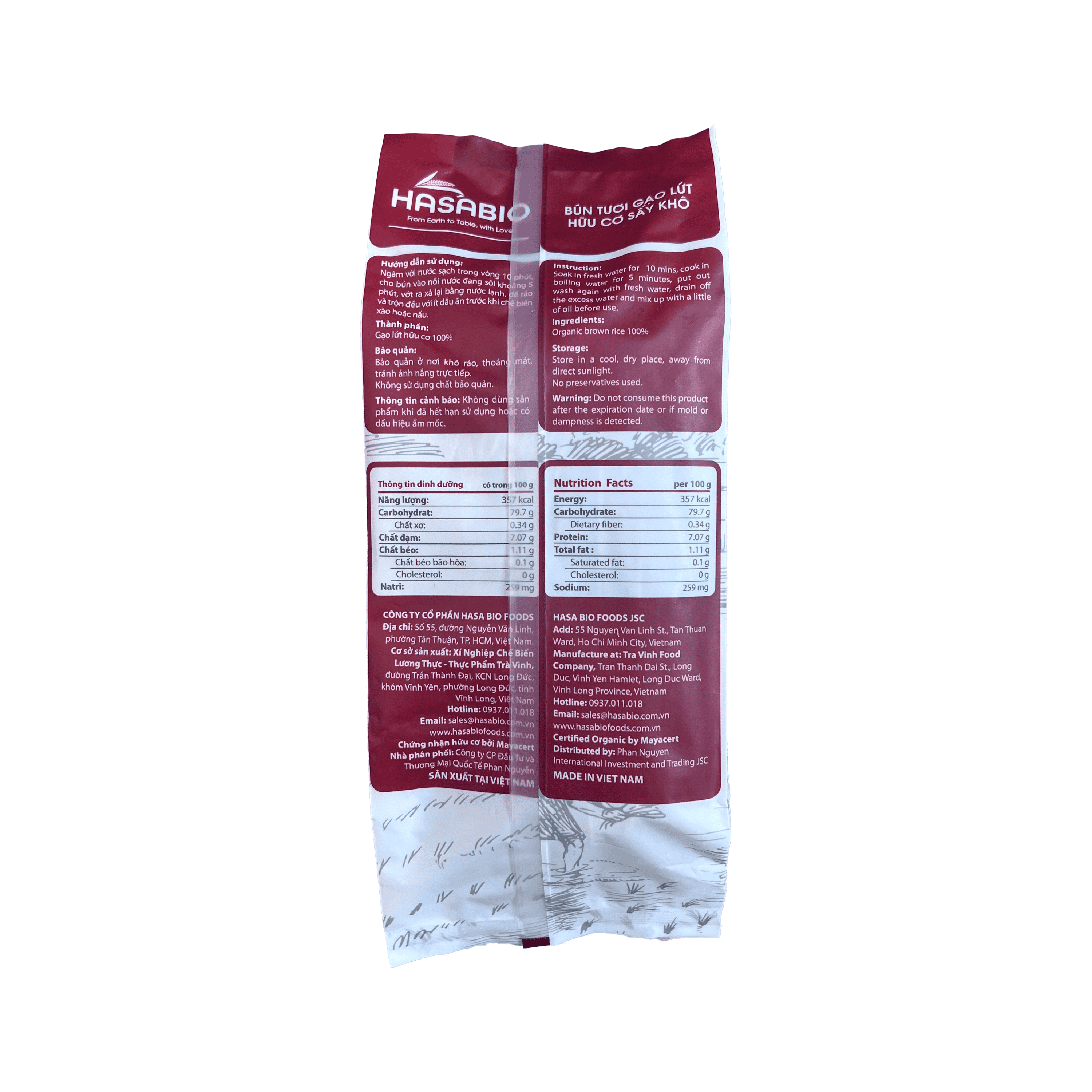 Bún tươi gạo lứt hữu cơ sấy khô HASABIO 250g