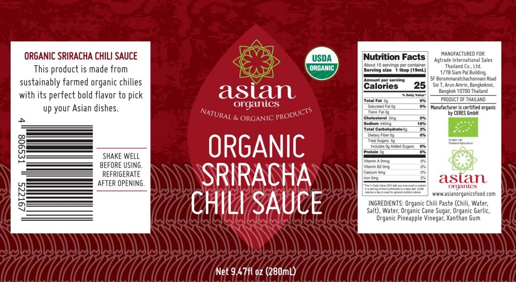 Tương ớt cay Sriracha hữu cơ Asian Organics (280ml)