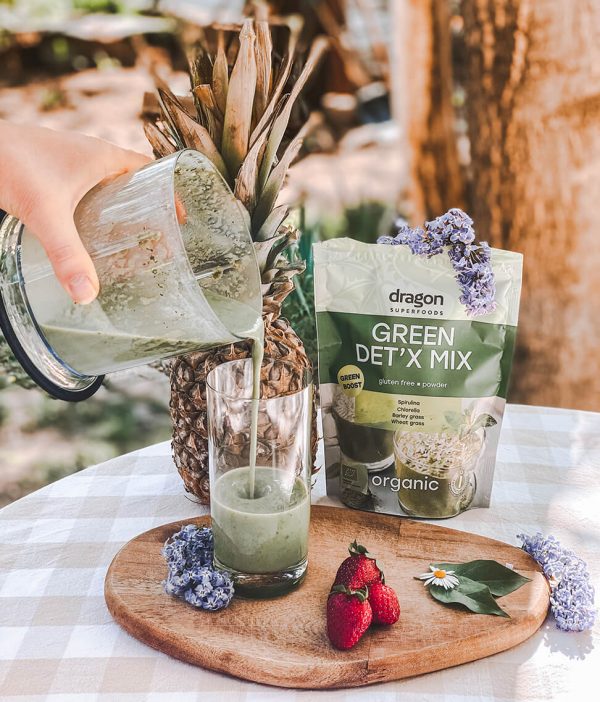 Hỗn hợp 4 loại bột xanh tảo lục, tảo xoắn, cỏ lúa mì, lúa mạch hữu cơ hỗ trợ thải độc Green Det’x mix Dragon Supperfoods 200Gr