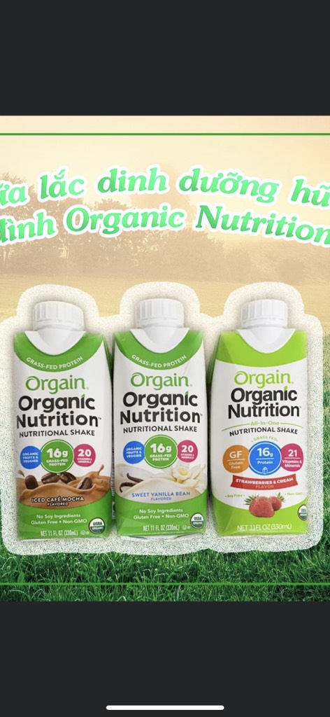 Nước uống dinh dưỡng đạm protein Orgain hữu cơ vị Vani 330ml