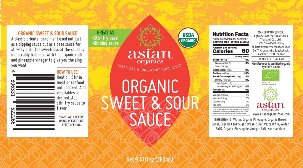 Tương ớt chua ngọt không cay hữu cơ Asian Organics (280ml)