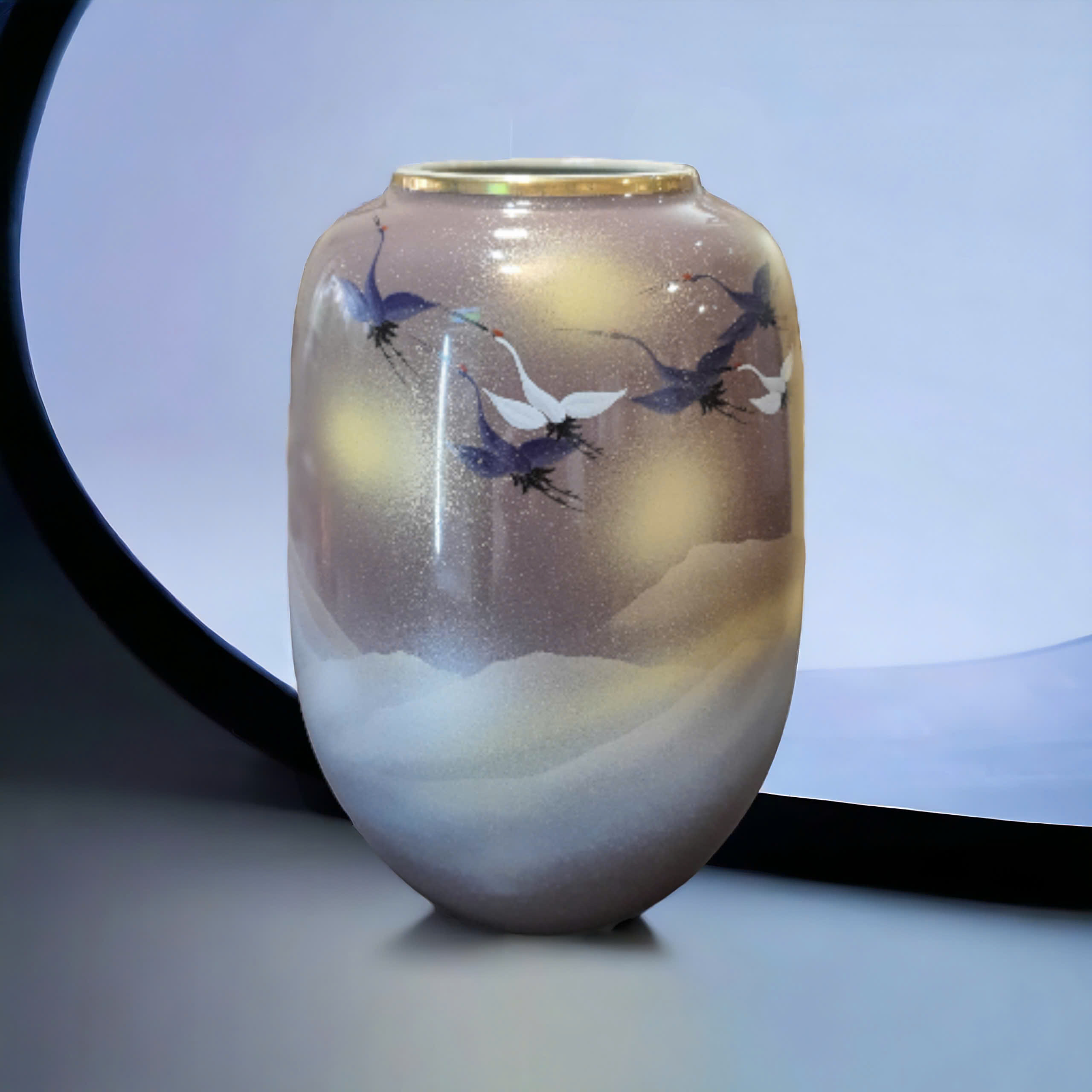 Bình cắm hoa vẽ Hạc - Gốm Kutani có triện