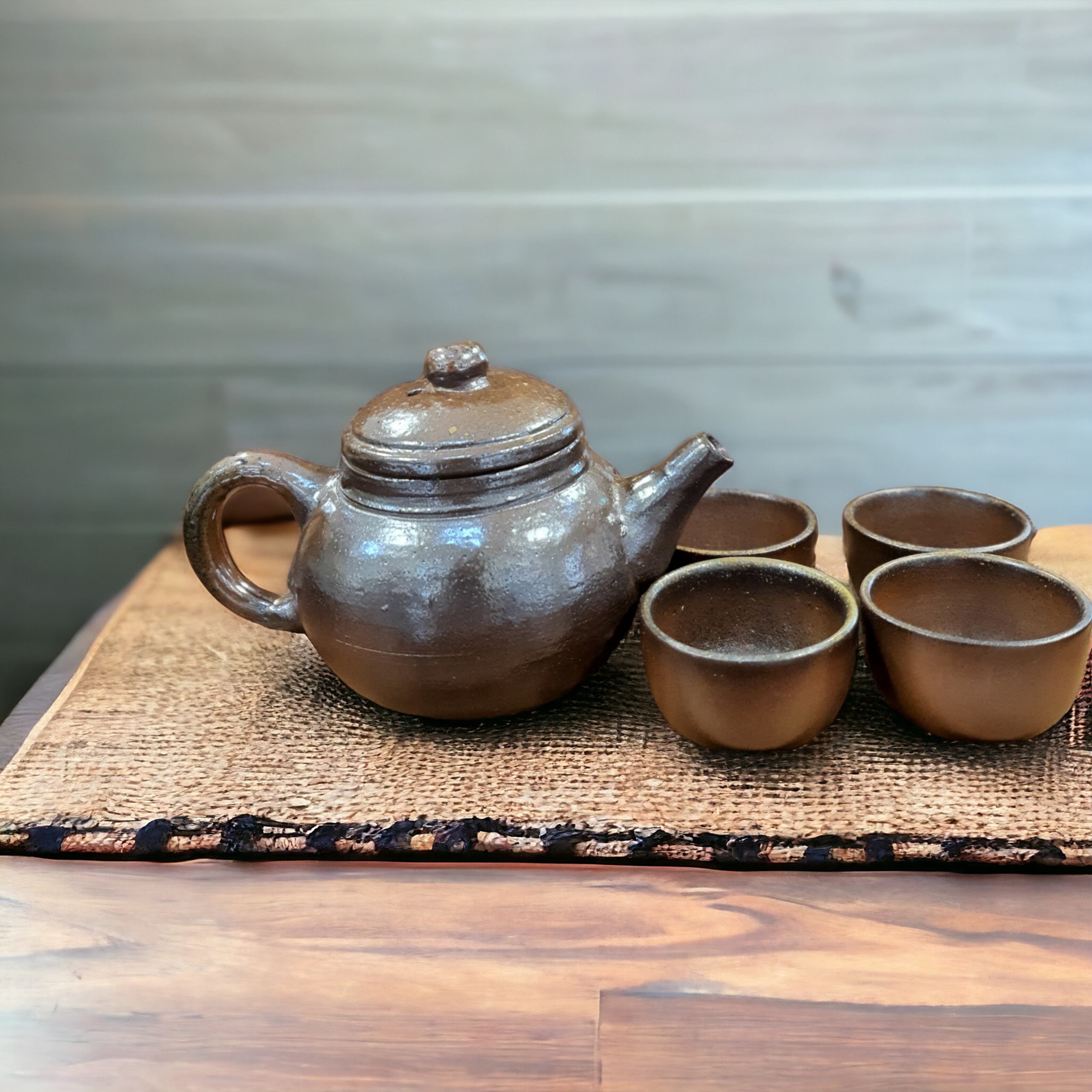 Bộ Ấm trà & Hũ Gốm Hỏa Biến Ninh Bình (không tráng men, kỹ thuật nung Bizen)