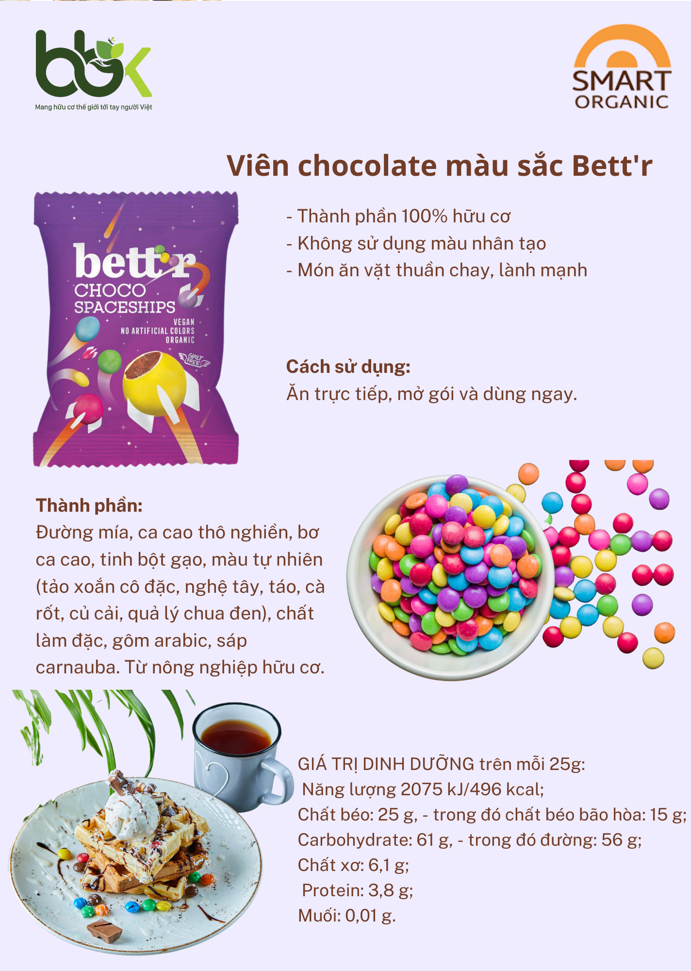 Kẹo Chocolate hữu cơ nhiều màu sắc