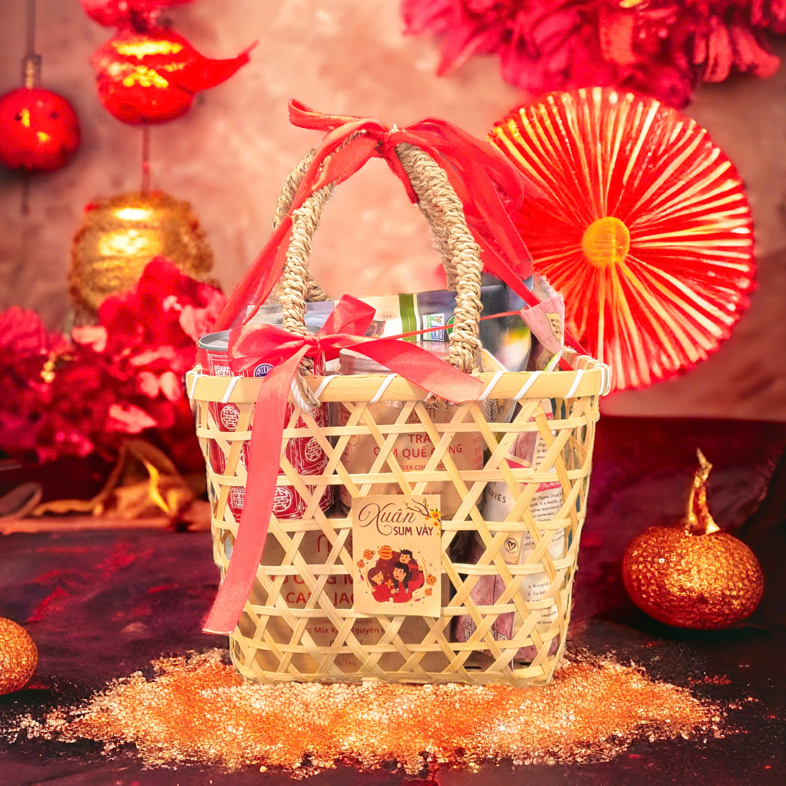 Giỏ quà tre/ cói (dịch vụ gói quà)