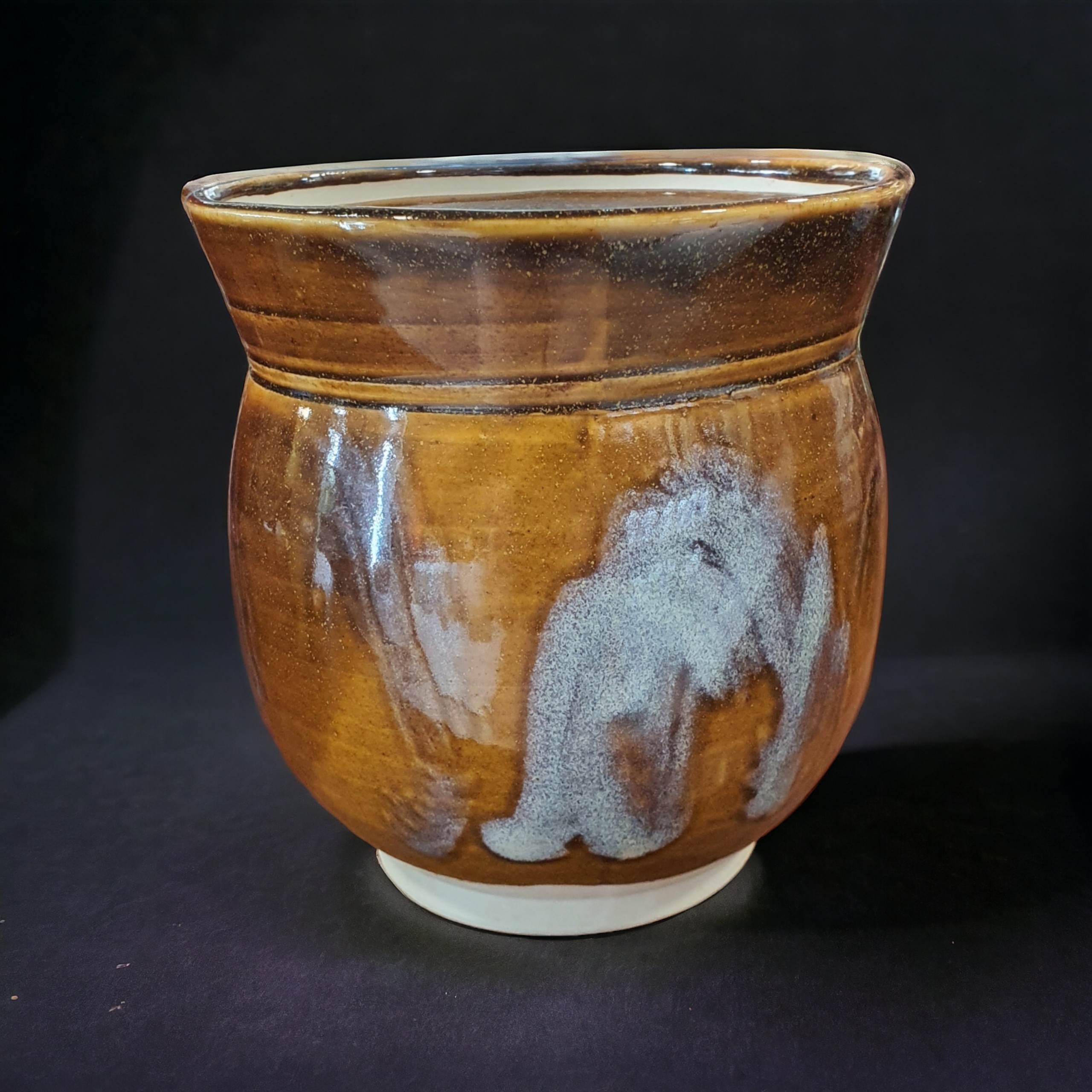 Hũ nước trà đạo Nhật men Tenmoku vàng tím & Men Oribe xanh (hũ đựng gạo hoặc ngũ cốc)