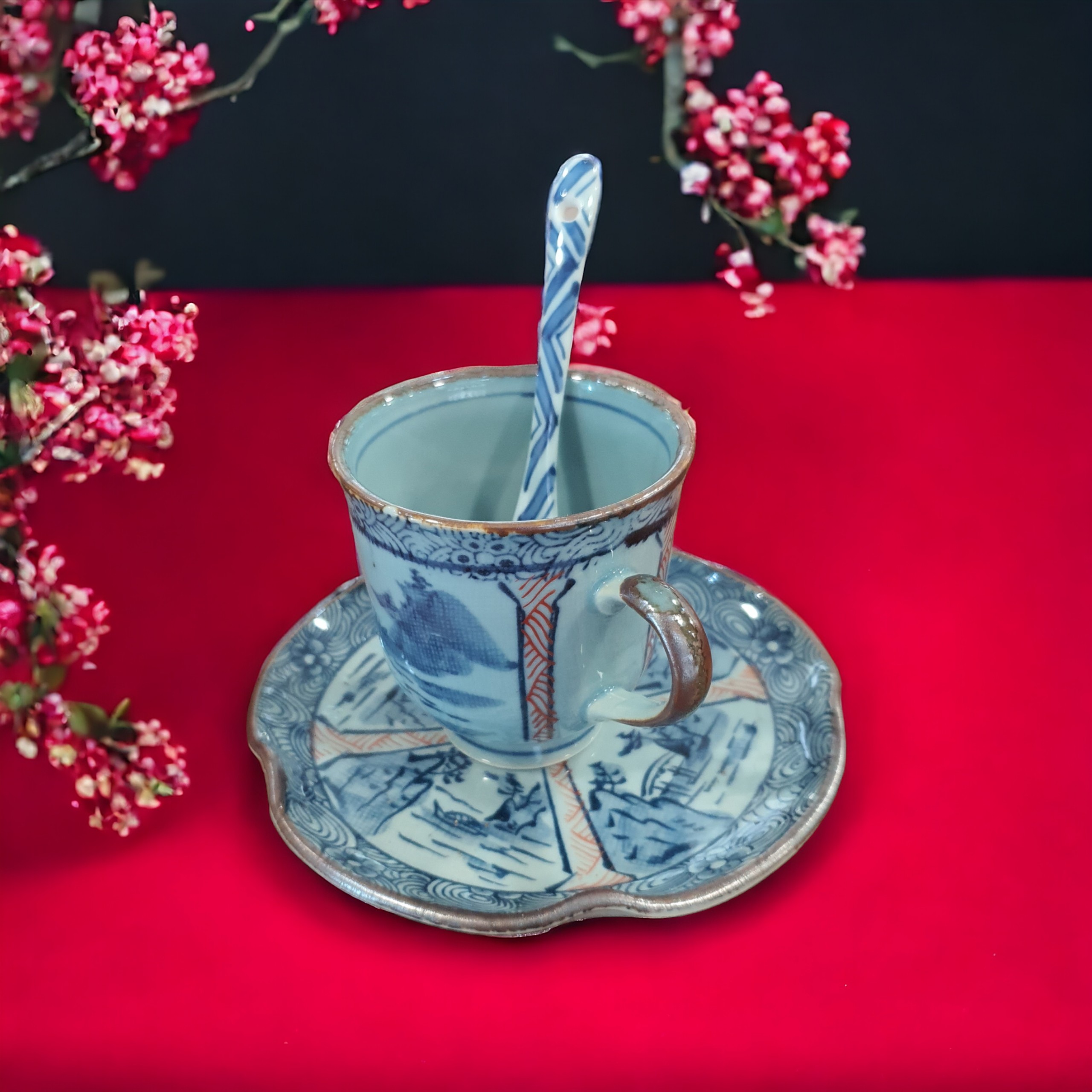 Ly trà chiều độc ẩm men lam nung củi - Sứ Arita Nhật