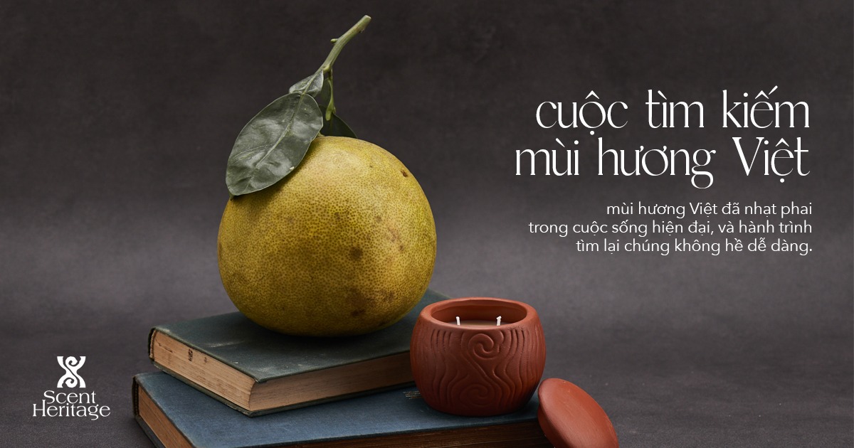 Scent Heritage - Scents of light nến cao cấp trong hũ gốm nghệ nhân (hương bưởi, màng tang, lúa nếp)